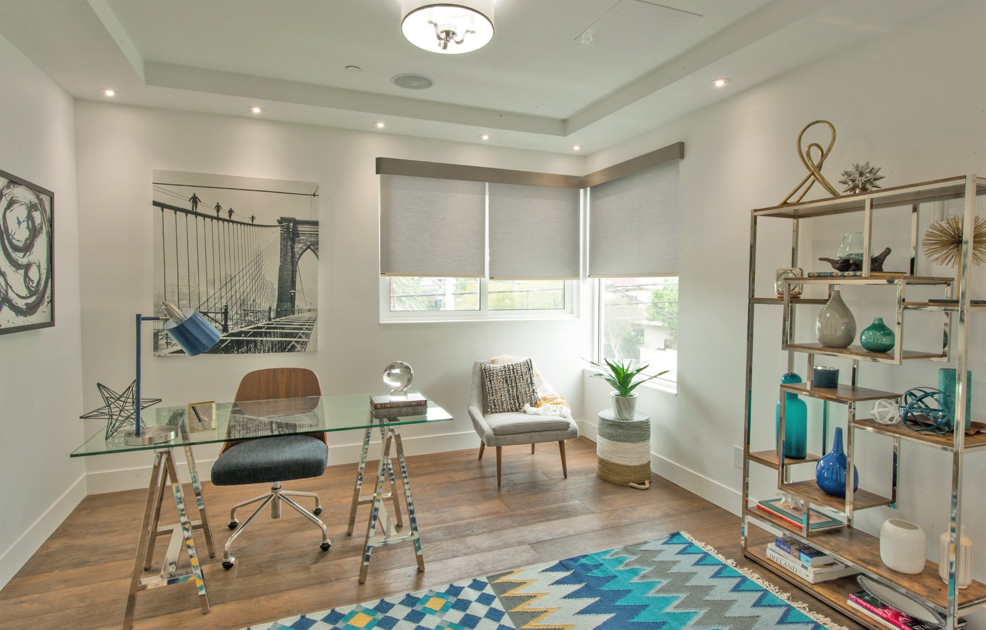 Roller shades installed in a bright Las Vegas dining room